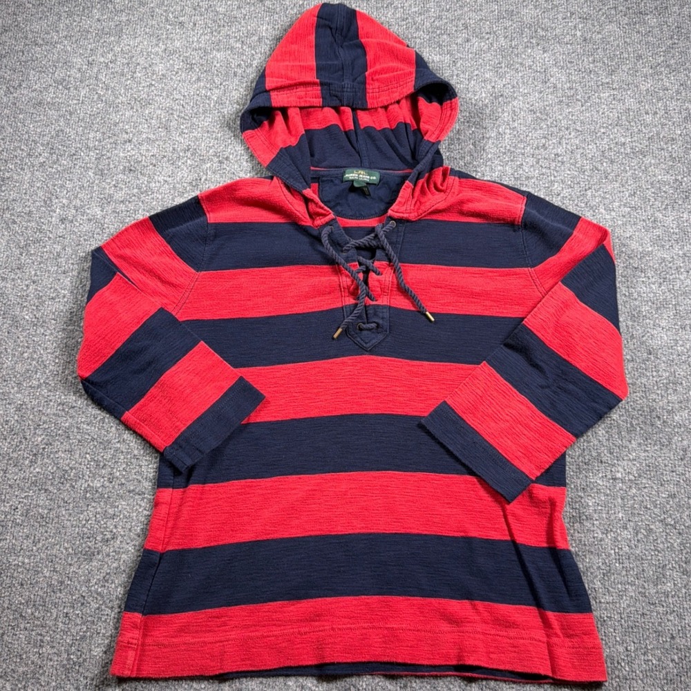 Lauren Ralph Lauren Hoodie Womens Large Red Navy Striped Lace Up Slub Cotton
